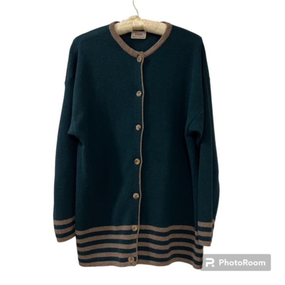 Sisley Green Relaxed Elegance Wool Blend Button Cardigan Sweater Sz XL/2XL - Picture 1 of 9